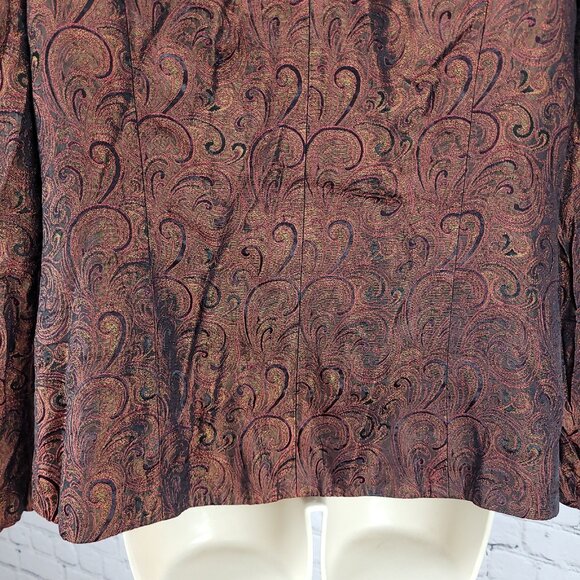 VTG Karen Miller Red & Gold Metallic Brocade Open Lined Jacket USA Made Size 16 - Picture 12 of 14